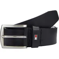 Tommy Hilfiger Ledergürtel "DENTON 3,5 cm breit", Herren, Gr. 100, blau (midnight), Leder, unifarben, Basic, Gürtel Ledergürtel, Robuster Ledergürtel mit Flag-Label, silberne Schnalle, verstellbar