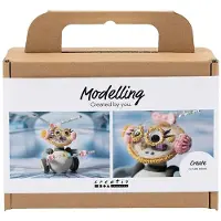 Creativ Company Bastelset Mini Modelliermasse Roboter, Grau/Rosa