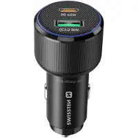 Swissten , Auto Ladegerät 63W USB-C PD 45W + USB 3.0 18W, Schwarz