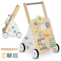 Mamabrum Kindertrotteur aus Holz mit 8-in-1 Aktivitätstisch - Pädagogischer Holzlauflerner - - Baby Schiebewagen - Manipulationstafel