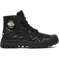Palladium Pampa Hi Tunnels Schuhe Schwarz mit Stranger Things Design und Profilsohle