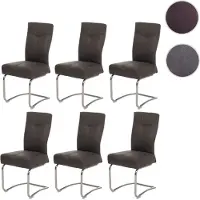 Mendler 6er-Set Esszimmerstuhl HWC-G56, Küchenstuhl Freischwinger Stuhl, Textil Wildleder-Optik grau