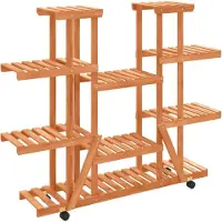 Helloshop26 - Pflanzenständer/Blumenschrank mit Rollen 110 x 25 x 115 cm massives Tannenholz braun 02_0045226