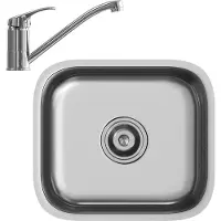 Vicco Spülbecken Flova Stahl 39 x 44 cm Set mit Armatur, Zulauf und Ablauf, Model 57906