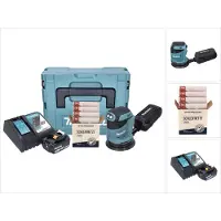 Makita DBO 180 RF1J Akku Exzenterschleifer 18 V 125 mm + 1x Akku 3,0 Ah + Ladegerät + Toolbrothers SPIDER Schleifset Netzschleifmittel + Makpac