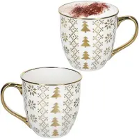 MamboCat 2er Set Jumbobecher 450 ml Porzellan Tanne Weiß Gold Tee-Tasse Kaffee Glühwein