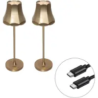 QAZQA Set mit 2 Retro Tischleuchten RoséGold wiederaufladbar IP44 Granny