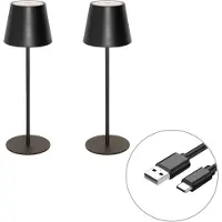 QAZQA Set mit 2 Tischleuchten Schwarz mit Dimmer und wiederaufladbar Murdock
