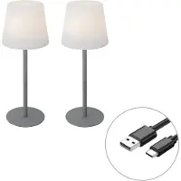 QAZQA Set mit 2 grauen wiederaufladbaren Tischleuchten 40 cm IP54 - Jude