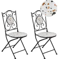 Beliani Gartenstühle 2er-Set Schwarz Metall Eisenrahmen Terrazzo-Optik Vintage-Stil Outdoor