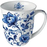 Ambiente Tasse 10cm Porzellan mit blauem Blumen Ornament - 0,4L Keramiktasse Porzellangeschirr Kaffeetasse Teetasse Kakaotasse Frühlinggeschirr Porzellantasse