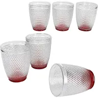 MamboCat 6x Rubin Wassergläser 200ml Glas rot gepunktet Becher Wasser Saft
