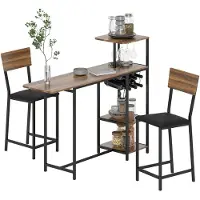 HOMCOM BARTISCH mit Barhocker Set, 3-tlg. 2 Barstühlen, Stahlrahmen Braun