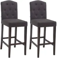 Décoshop26 - Set aus 2 gepolsterten Barhockern im Barockstil mit dunkelgrauem Stoffbezug und dunkelbraunen Holzbeinen 10_0000548