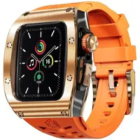 Wigento Für Apple Watch Series 9 8 7 45 / SE 6 5 4 44 Silikon Band Metall Gehäuse Hülle