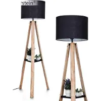 Hofstein Schiavonea Stehlampe aus Holz/Metall/Stoff in Natur/Schwarz/Weiß