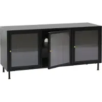 Mendler TV-Rack MCW-O87, Lowboard TV-Schrank Sideboard Türen Staufächer Industrial Metall Schilfglas 58x120x40cm schwarz