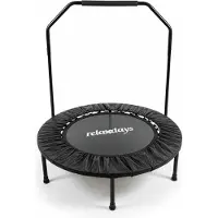 Relaxdays Trampolin mit Haltestange, Ø 102 cm, faltbares Minitrampolin bis 120 kg, Fitnesstrampolin indoor, schwarz