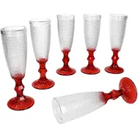MamboCat 6x Rubin Sektgläser 150ml rot Glas gepunktet Sekt-Flöte Prosecco Champagner