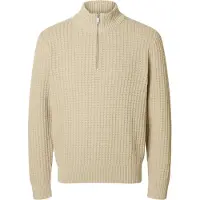 Selected Herren Pullover & Cardigans Slhtom Ls Knit Structure Half Zip - Beige - Größe XL