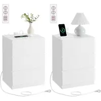 Songmics Nachttisch Set mit Steckdosen Modern Weiss