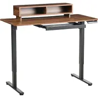 Beliani Schreibtisch Braun / Schwarz Stahl Gestell 120 x 60 cm Elektrisch Höhenverstellbar Memory Funktion USB Anschluss Mousepad Sitz-Steh Bürotisch