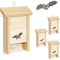 Relaxdays Fledermauskasten, 4er Set, Unterschlupf für Fledermäuse, unbehandeltes Holz, HBT: 25 x 18 x 6 cm, natur