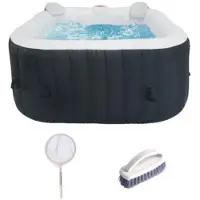 Sunspa ALL-INCLUSIVE-SPA-SET und Zubehör: aufblasbares quadratisches Spa für 4 Personen mit 2 Kopfstützen, Filter, Netz, Bürste, Matte, Abdeckung