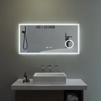 Aquabatos Badspiegel mit Beleuchtung LED Wandspiegel Lichtspiegel Badezimmerspiegel beleuchtet 120x60cm Kosmetikspiegel Digital Uhr Touch Sensor Dimmbar Spiegelheizung Kaltweiß 6400K ECHOS-Serie Typ D