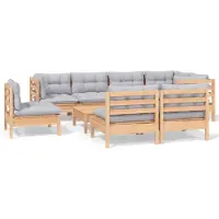 vidaXL 9-tlg. Garten-Lounge-Set mit Grauen Kissen Kiefer Massivholz