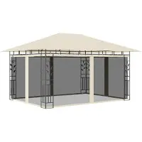 The Living Store Pavillon mit Moskitonetz 4x3x2,73 m Creme 180 g/m²