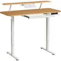 Beliani Schreibtisch Hellbraun / Weiß Stahl Gestell 120 x 60 cm Elektrisch Höhenverstellbar Memory Funktion USB Anschluss Mousepad Sitz-Steh Bürotisch