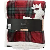 Décoris 1 Kuscheldecke Fleecedecke 130x170cm kariert mit Hirsch Motiv Decke Weihnachtsdecke Winterdecke Schottenmuster