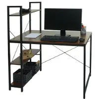 Mendler Schreibtisch mit Regal HWC-K81, Laptoptisch Bürotisch Arbeitstisch, 100x60cm Metall MDF braun