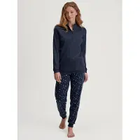 Calida Schlafanzug "Midnight Dreams" 2 tlg. V-Ausschnitt, Langarm, Single Jersey Qualität, weich
