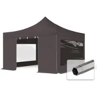 TOOLPORT 4x4m Stahl Faltpavillon, inkl. 4 Seitenteile, dunkelgrau