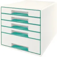 Leitz Schubladenbox WOW CUBE 5214, 5 Schübe, DIN A4, Polystyrol, eisblau