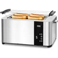 Lebenlang Toaster - Touchscreen LED-Display - 4 Scheiben mit Brötchenaufsatz - 7 Bräunungsstufen - 1400 W - Silber