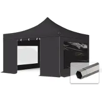 TOOLPORT 4x4m Stahl Faltpavillon, inkl. 4 Seitenteile, schwarz