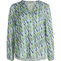 Cartoon Casual-Bluse mit Knöpfen in Green/Blue | Gr.: 40