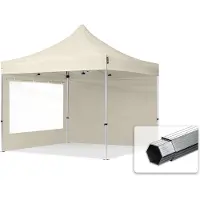 TOOLPORT Faltzelt PROFESSIONAL 3x3 m - mit 2 Seitenteilen (Panoramafenster) Faltpavillon ALU creme