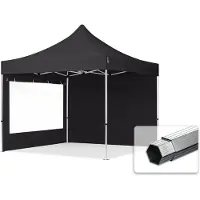 TOOLPORT Faltzelt PROFESSIONAL 3x3 m - mit 2 Seitenteilen (Panoramafenster) Faltpavillon ALU schwarz