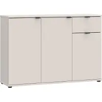 Forte GANYMEDE Sideboard 120, minimalistische Kommode, 3-türig, 1 Schublade, Holzwerkstoff, Wohn-/Schlafzimmer, Kaschmir Beige, 119,8 cm breit x 82,3 cm hoch x 34,1 cm tief