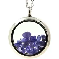 Bijoux Halskette - Ein - Medaille 25 mm - Roh-Tansanit - Edelstahl - Versilbert