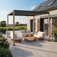 Sweeek - Pergola mit Lamellendach Imperial 3x3m Aluminium und Stahl - Holzfarben