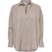 ONLY Hemdbluse "ONLZAZIMA L/S LOOSE SHIRT WVN NOOS", Damen, Gr. M, silber (silber mink), Web, Obermaterial: 84% Modal, 16% Polyester, unifarben, oversize Po-bedeckend, Blusen Hemdbluse