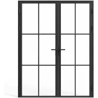 Vente-unique Tür-Set - zwei Flügel - Aluminium & Sicherheitsglas - 2 x 204 x 93 cm - Schwarz - SEROTO