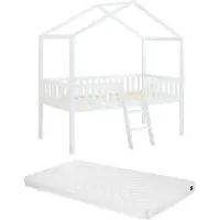 Vente-unique Halbhohes Bungalowbett 90 x 190 cm mit Matratze - Kiefer weiß - NALENY