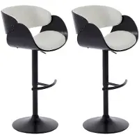 Vente-unique 2er-Set Barhocker aus Buchenholz und Metall mit Eschenfurnier - Höhenverstellbar - Weiß und Schwarz - JELSA