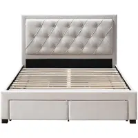 Vente-unique Polsterbett mit Schubladen - 160 x 200 cm - Stoff - Beige - LEOPOLD